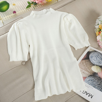 Női pulóver pufi ujjal és pólógallérral több színben