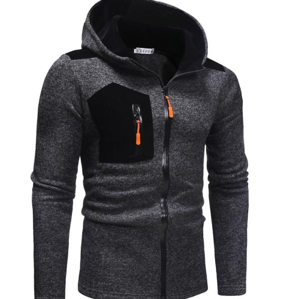 Alkalmi férfi pulóver kapucnival és szürke zsebbel