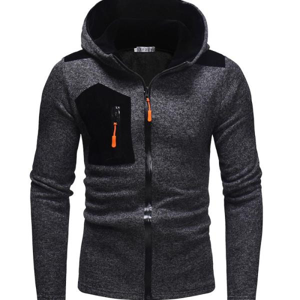 Alkalmi férfi pulóver kapucnival és szürke zsebbel