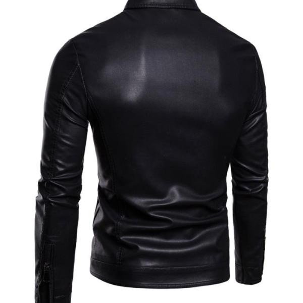 Modern férfi bőrdzseki zsebekkel és klasszikus gallérral fekete színben