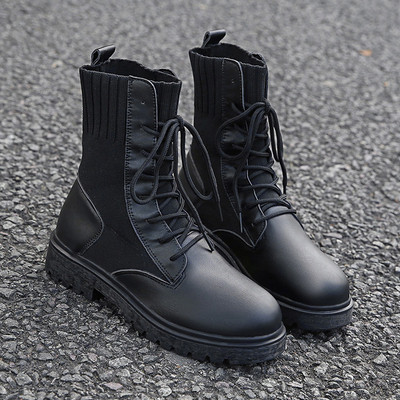 Καθημερινές γυναικείες έκο δερμάτινες μπότες με κορδόνια σε μαύρο και κόκκινο χρώμα