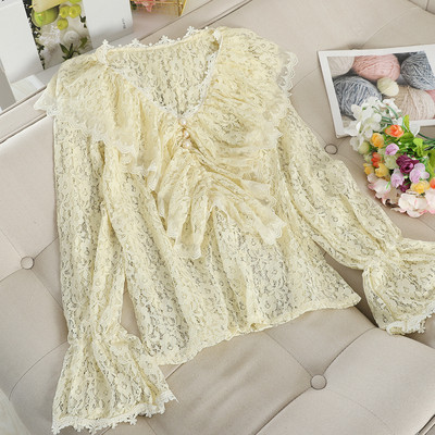 Cămașă de damă din dantelă cu decolteu în V în cinci culori diferite