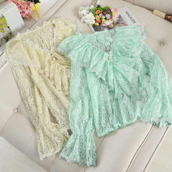 Cămașă de damă din dantelă cu decolteu în V în cinci culori diferite