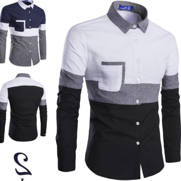 Modern férfi ing klasszikus gallérral és zsebbel, két színben