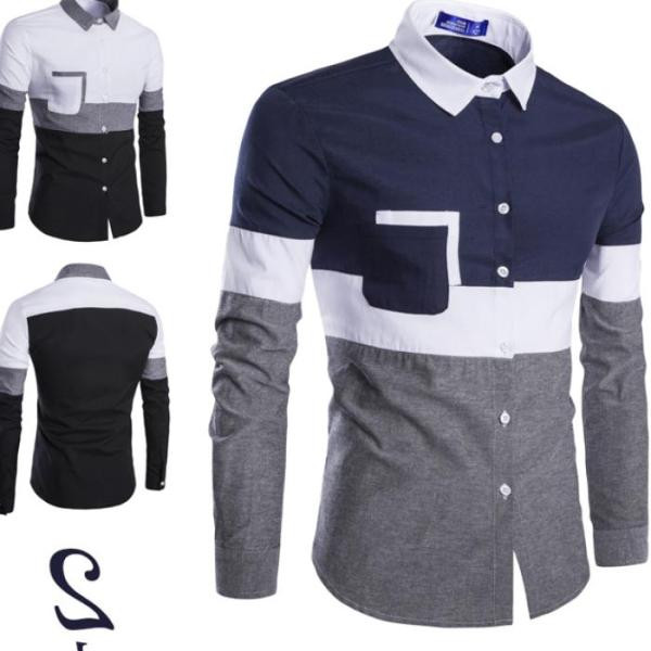 Modern férfi ing klasszikus gallérral és zsebbel, két színben