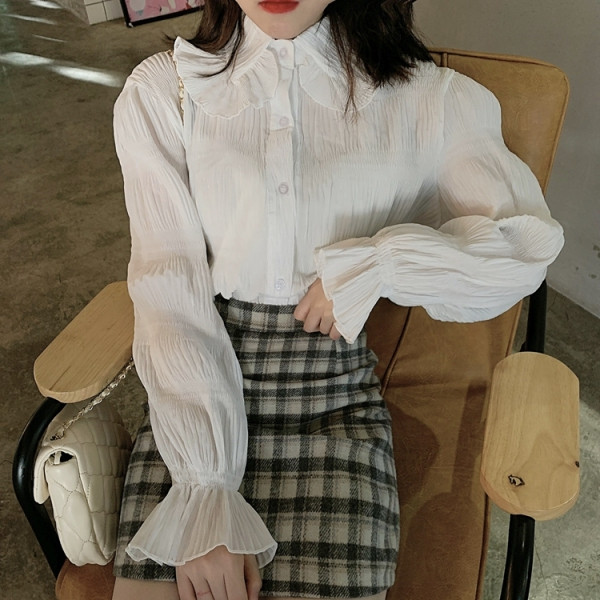 Γυναικείο πουκάμισο με κουμπιά και μακρύ μανίκι - δύο χρώματα