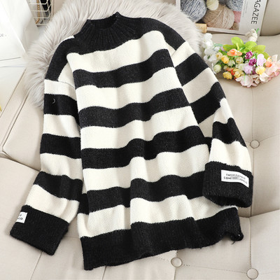 Ριγέ γυναικείο πουλόβερ με λωρίδες με ωοειδές λαιμόκοψη - διάφορα χρώματα