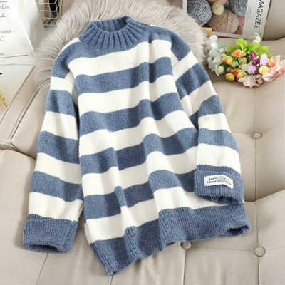 Ριγέ γυναικείο πουλόβερ με λωρίδες με ωοειδές λαιμόκοψη - διάφορα χρώματα