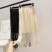 Modern női csipkeszoknya magas derékkal, bézs és fekete színben