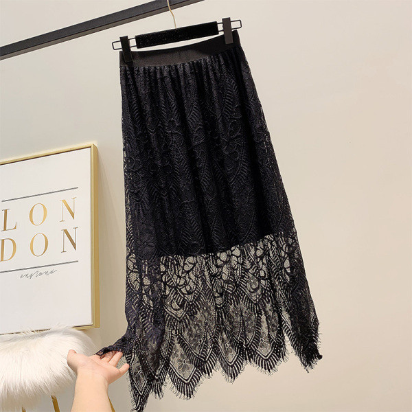 Modern női csipkeszoknya magas derékkal, bézs és fekete színben