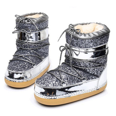 Νέο μοντέλο χειμερινές γυναικείες μπότες με κορδόνια και γυαλιστερό αποτέλεσμα σε χρυσό, ασήμι και μαύρο χρώμα