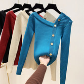 Modern női pulóver arany gombokkal, négy színben