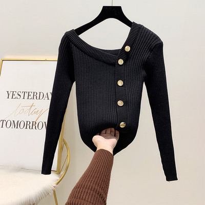 Modern női pulóver arany gombokkal, négy színben