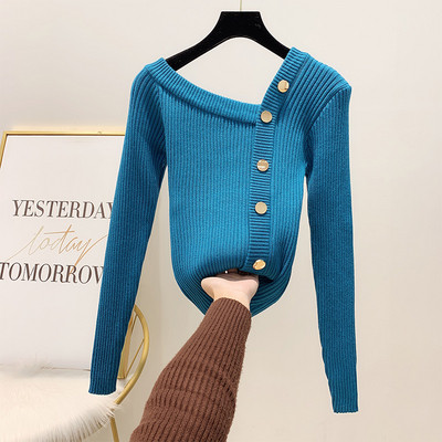 Modern női pulóver arany gombokkal, négy színben