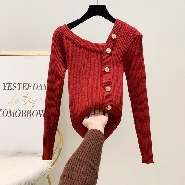 Modern női pulóver arany gombokkal, négy színben