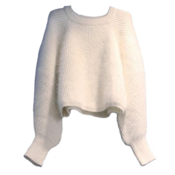 Fehér női téli pulóver kerek nyakkivágással