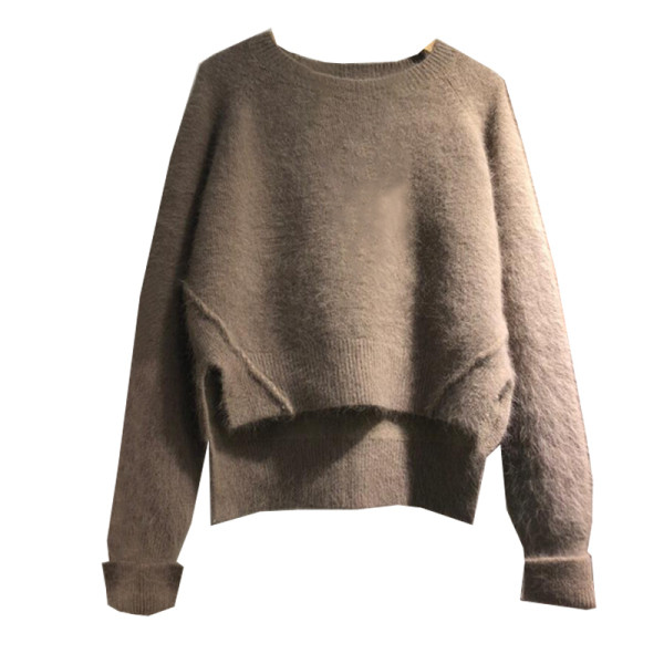 Stílusos női pulóver aszimmetrikus modell bézs színben