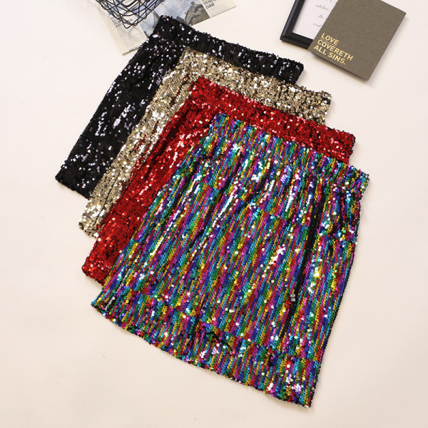 Modern női szoknya több színben flitterekkel, magas derékkal