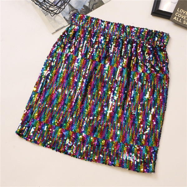 Modern női szoknya több színben flitterekkel, magas derékkal