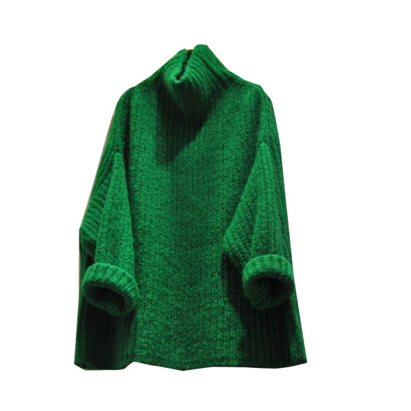 Stílusos női pulóver széles modell pólógallérral, zöld színben