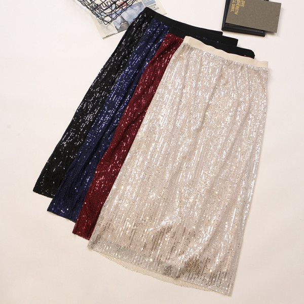 Női szoknya több színben flitterekkel, magas derékkal