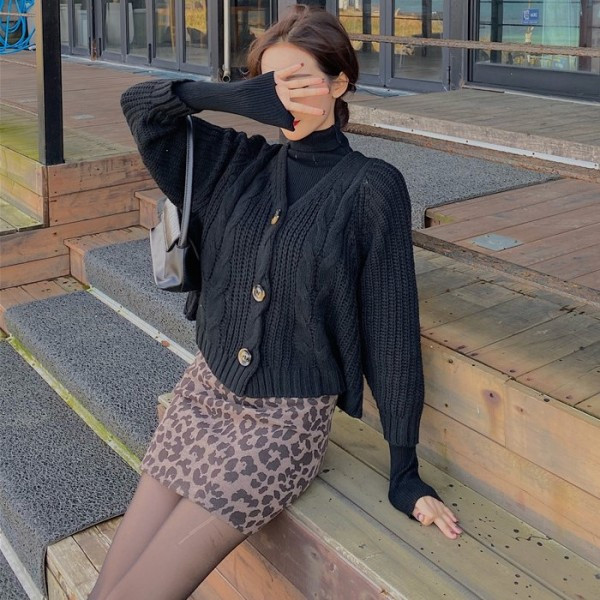 Modern rövid szoknya magas derékkal és leopárd mintával