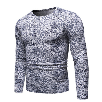 Modern men`s sweater with a round neckline