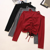 Női alkalmi blúz négy színben megkötős V-nyakkal