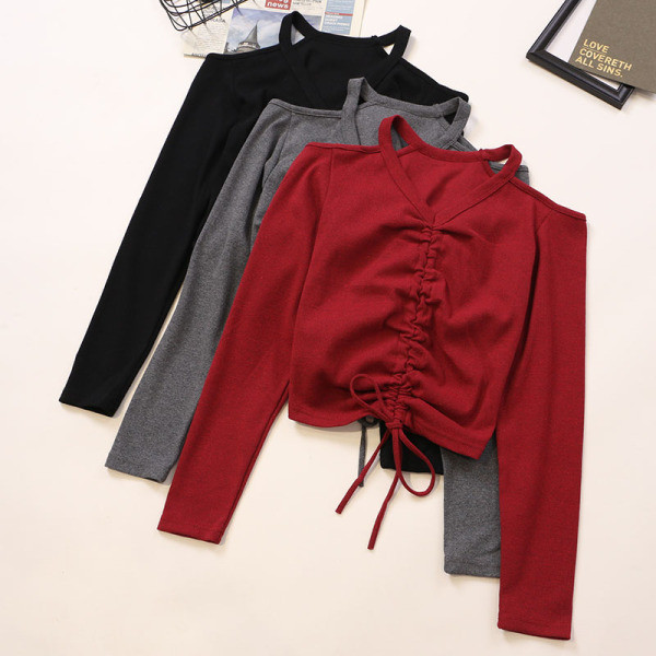 Női alkalmi blúz négy színben megkötős V-nyakkal