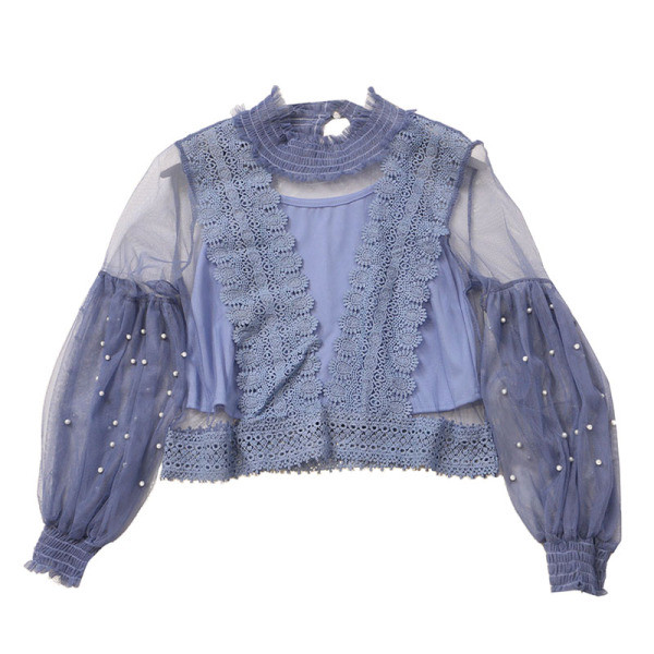 Μοντέρνα γυναικεία μπλούζα  σε διάφορα χρώματα με πέρλες και δαντέλες