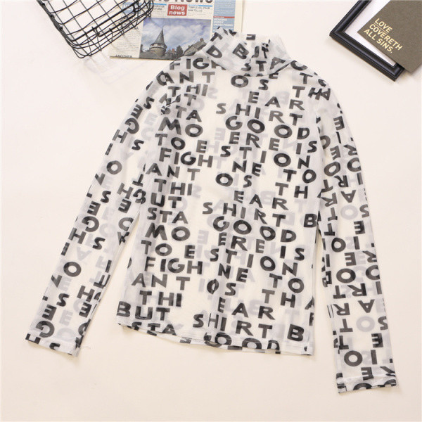 Modern női blúz három színben feliratokkal és pólógallérral