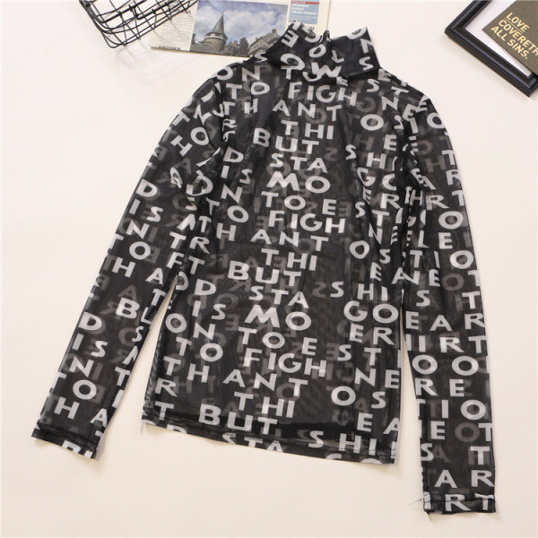 Modern női blúz három színben feliratokkal és pólógallérral