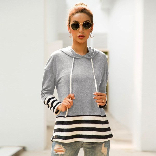 Hétköznapi női pulóver kapucnival és nyakkendővel kék, piros és szürke színben