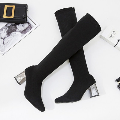 HIT Κομψές γυναικείες μπότες με χοντρό τακούνι