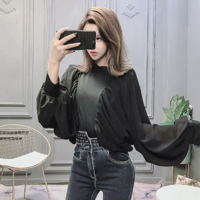 Γυναικεία μπλούζα σιφόν σε λευκό και μαύρο χρώμα