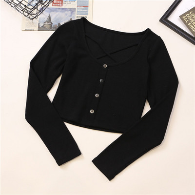 Γυναικεία κομψή μπλούζα με τέσσερα χρώματα κουμπιά και λαιμόκοψη O