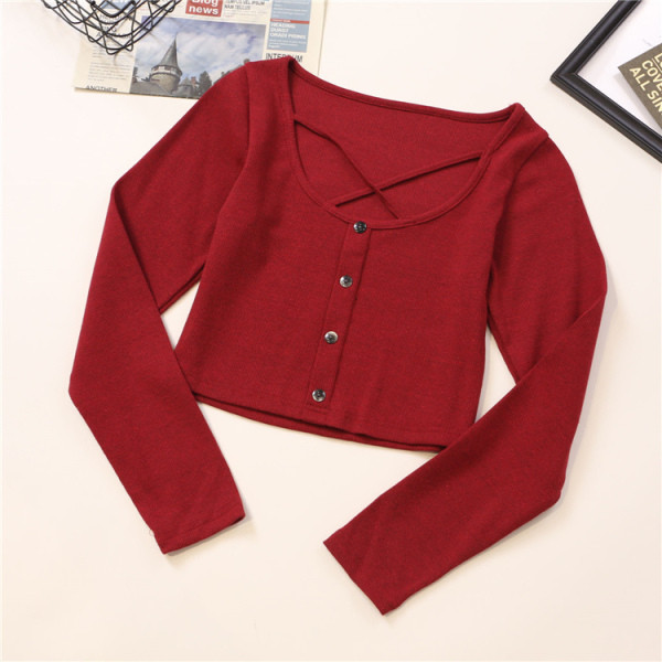 Γυναικεία κομψή μπλούζα με  τέσσερα χρώματα κουμπιά και λαιμόκοψη O