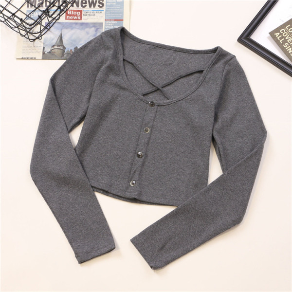 Γυναικεία κομψή μπλούζα με  τέσσερα χρώματα κουμπιά και λαιμόκοψη O