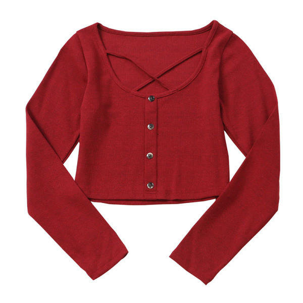 Γυναικεία κομψή μπλούζα με  τέσσερα χρώματα κουμπιά και λαιμόκοψη O