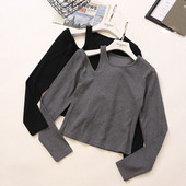 Alkalmi női blúz fekete és szürke színben, O-nyakkal