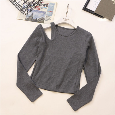 Alkalmi női blúz fekete és szürke színben, O-nyakkal