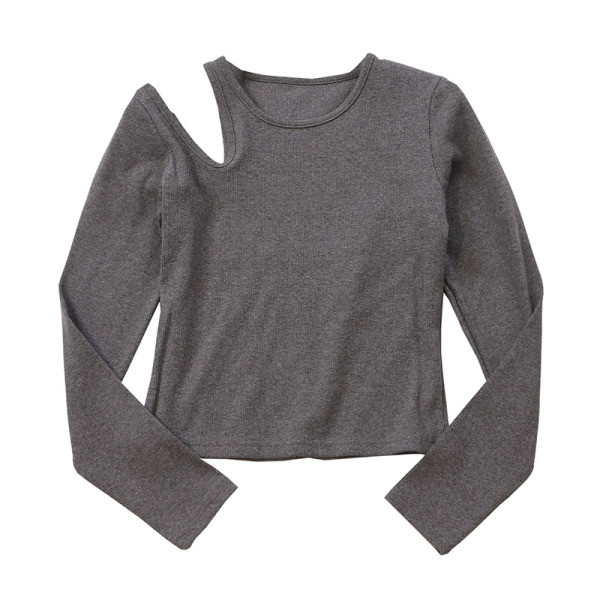 Alkalmi női blúz fekete és szürke színben, O-nyakkal