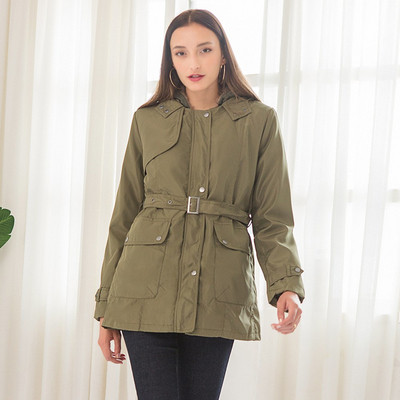 Jachetă lungă casual de damă, cu căptușeală moale și buzunare în alb, negru și verde