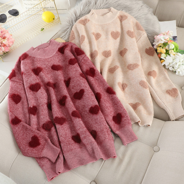 Modern női pehelypulóver négy színben szívecskékkel