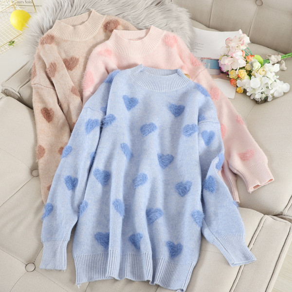 Modern női pehelypulóver négy színben szívecskékkel