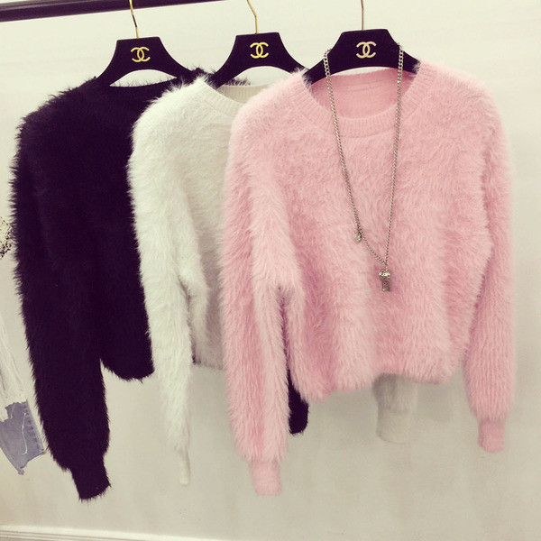 Női téli puha pulóver kerek nyakkivágással, több színben