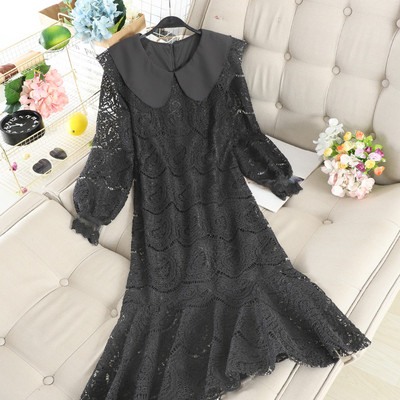 Hosszú csipkeruha gallérral fehér, bézs és fekete színben