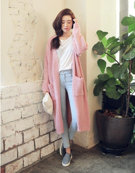 Női őszi mellény hosszú modell rózsaszín és fekete zsebekkel