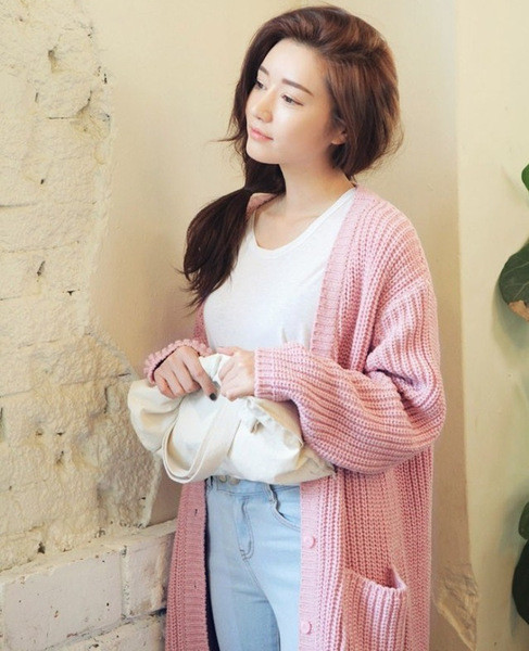 Női őszi mellény hosszú modell rózsaszín és fekete zsebekkel