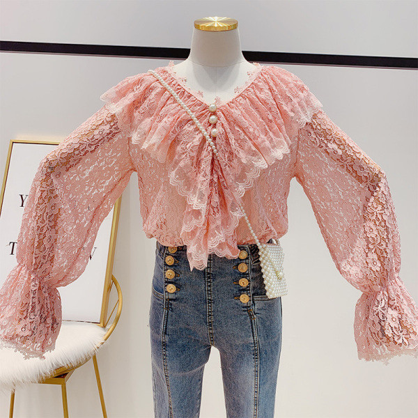 Modern női csipke ing három színben gyöngyökkel